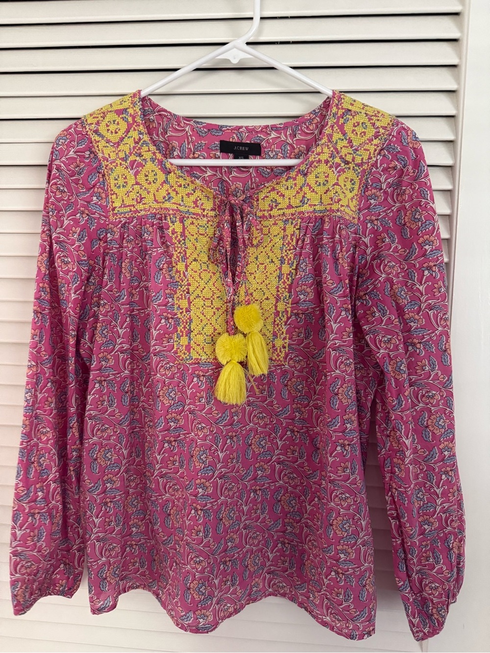 J. Crew Pink Floral Embroidered Yoke Peasant Blouse❗️